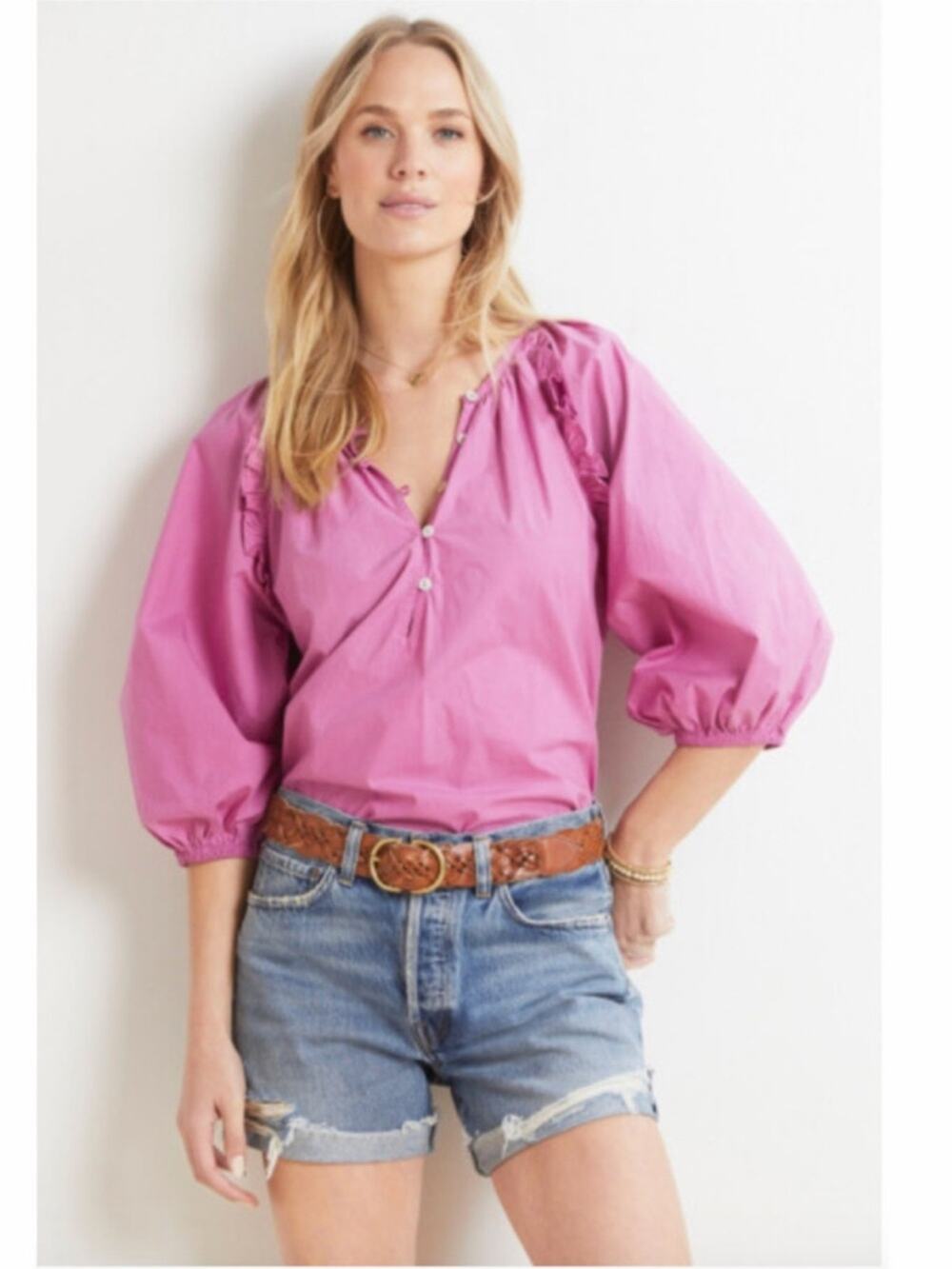 Cleobella Jess Orchid Purple Puff-Sleeve Peasant Blouse, EUC, Small, MSRP $148